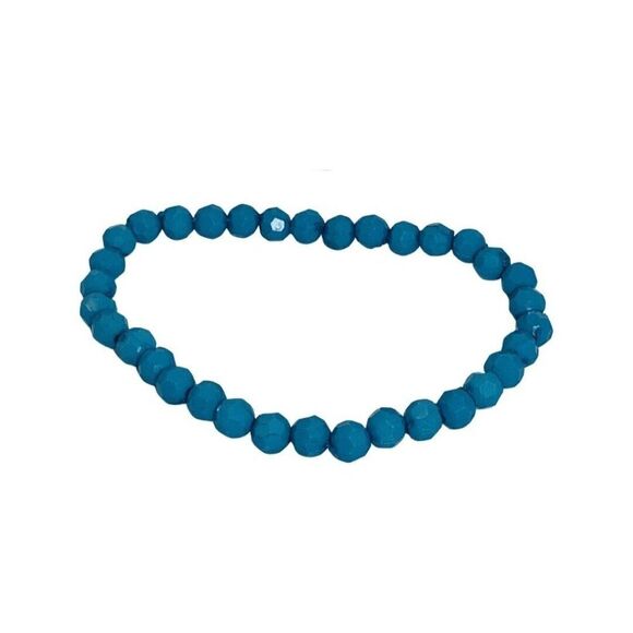 Vintage Teal Aqua Blue Acrylic Faceted Stackable Stretch Bracelets Set Of 5 - Picture 4 of 6